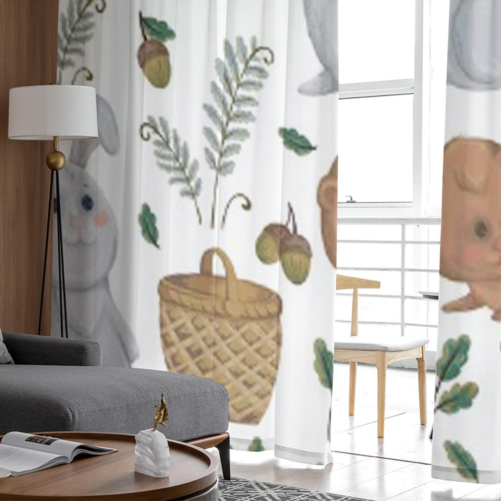 Медведь Кролик Корзина Папоротник Желудь Шифон Прозрачные Шторы для Гостиной Спальни — фото 4