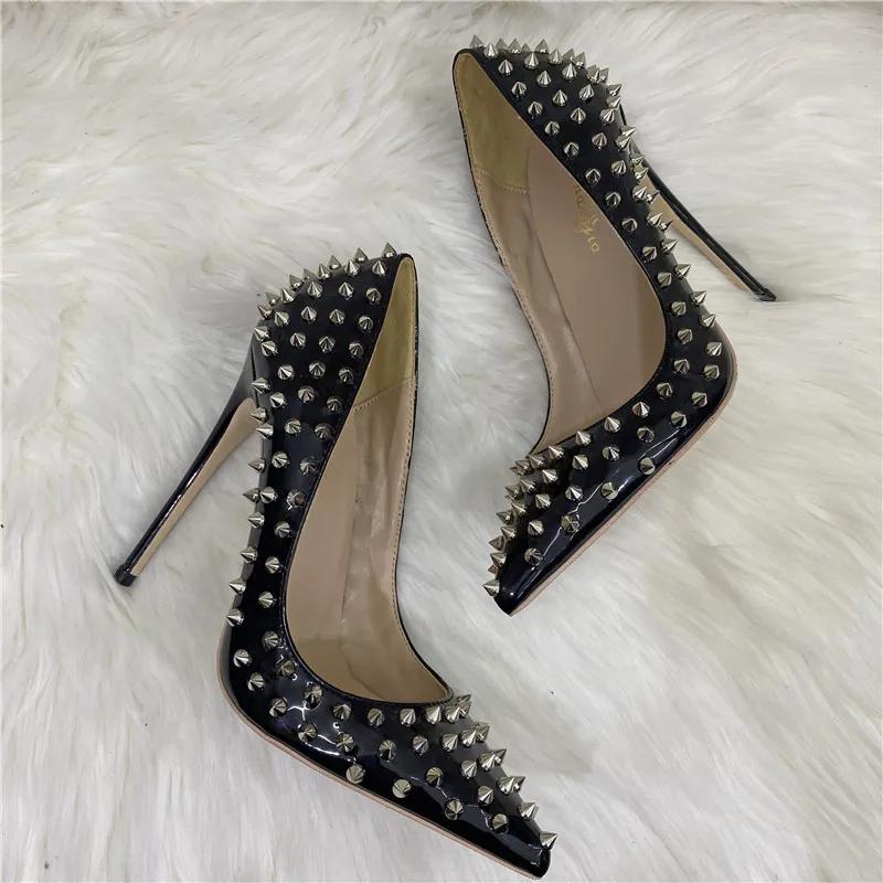 Celebrity Star High Heels 12CM Pointed Thin Heel Single Shoes Shallow Mouth Rivet Women Pumps  New Unique Design Stilettos