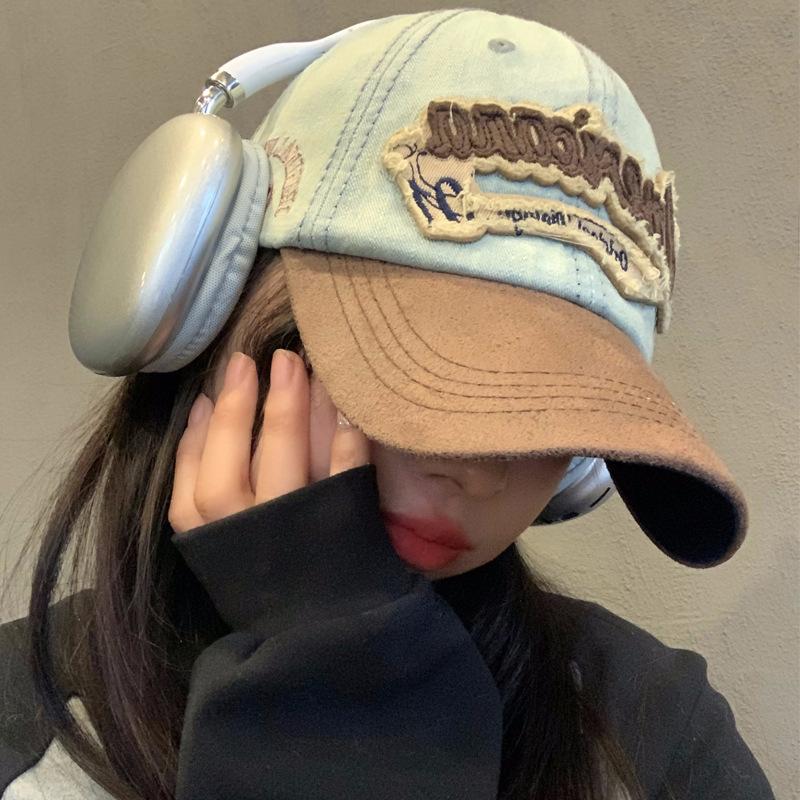 American Retro Denim Baseball Cap, Women's Big Head Circumference, Small Face, Enlarged and Deepened, Wide Brim, Peaked Cap, Old Trend