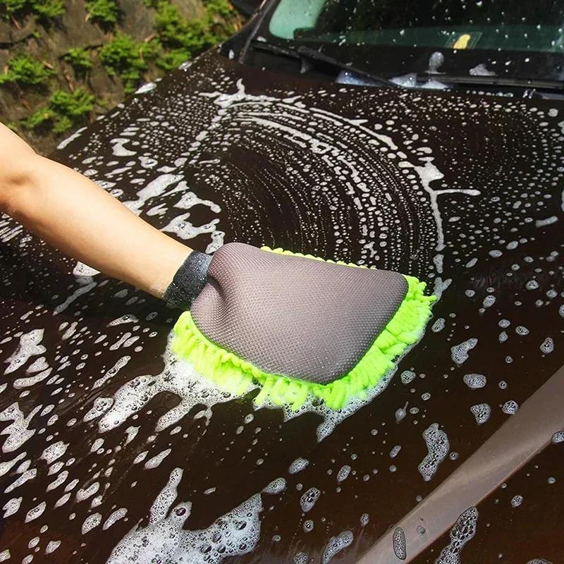 1pcs Car Wash Mitts Chenille Microfiber Wash Mittens Double Sided Scratch-Free Wash Mitt