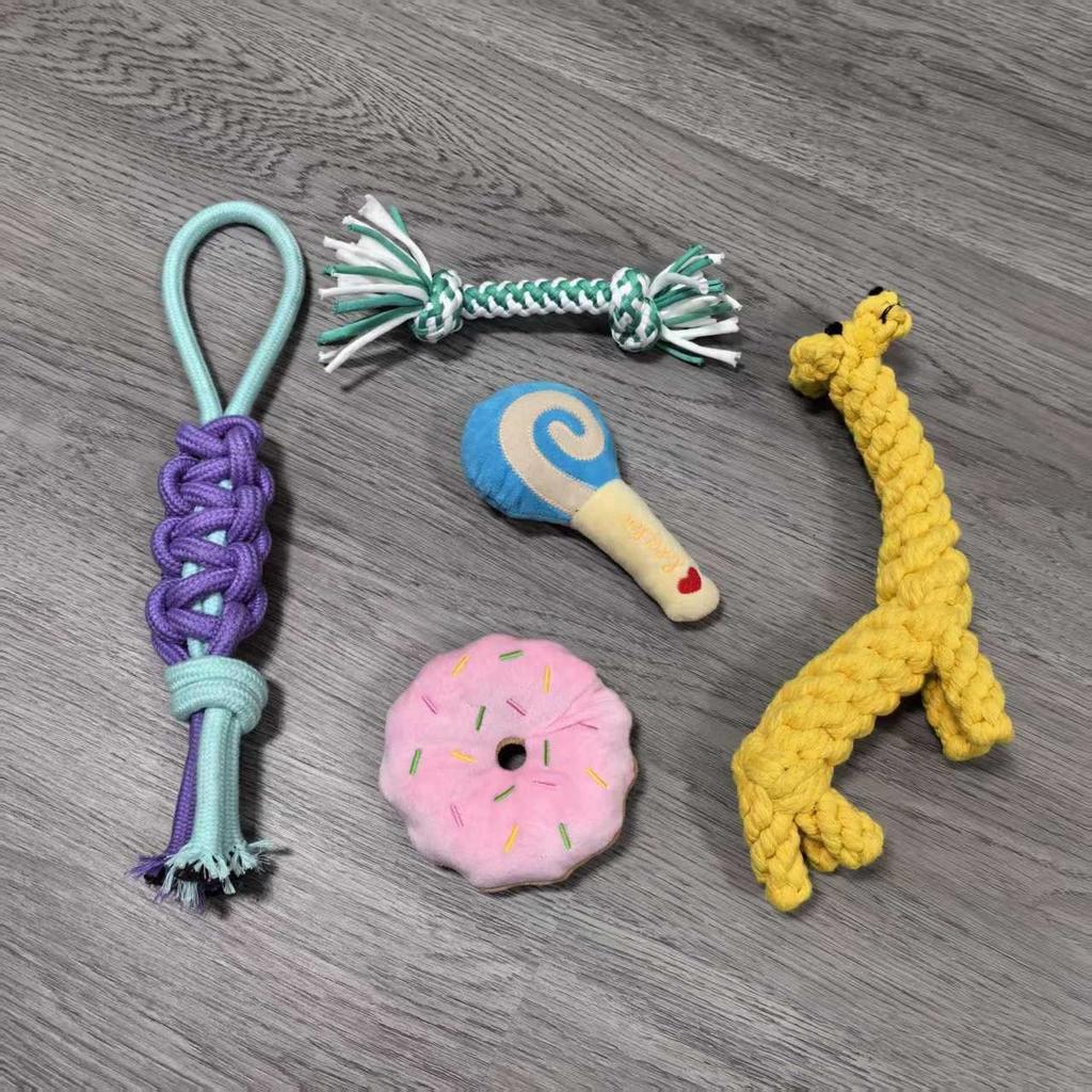 New Dog Cotton Rope Toy Set Squeaky Chew Toys for Small Dogs Puppies Teeth Cleaning Play Knot Toys for Indoor Toys for Puppies