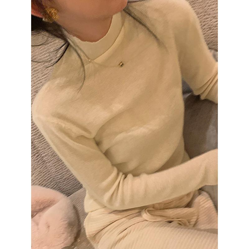 Vintage Coffee Turtleneck Knitted Bottoming Shirt Women's Spring Heap Collar Slim Inside Top Temperament Sweater