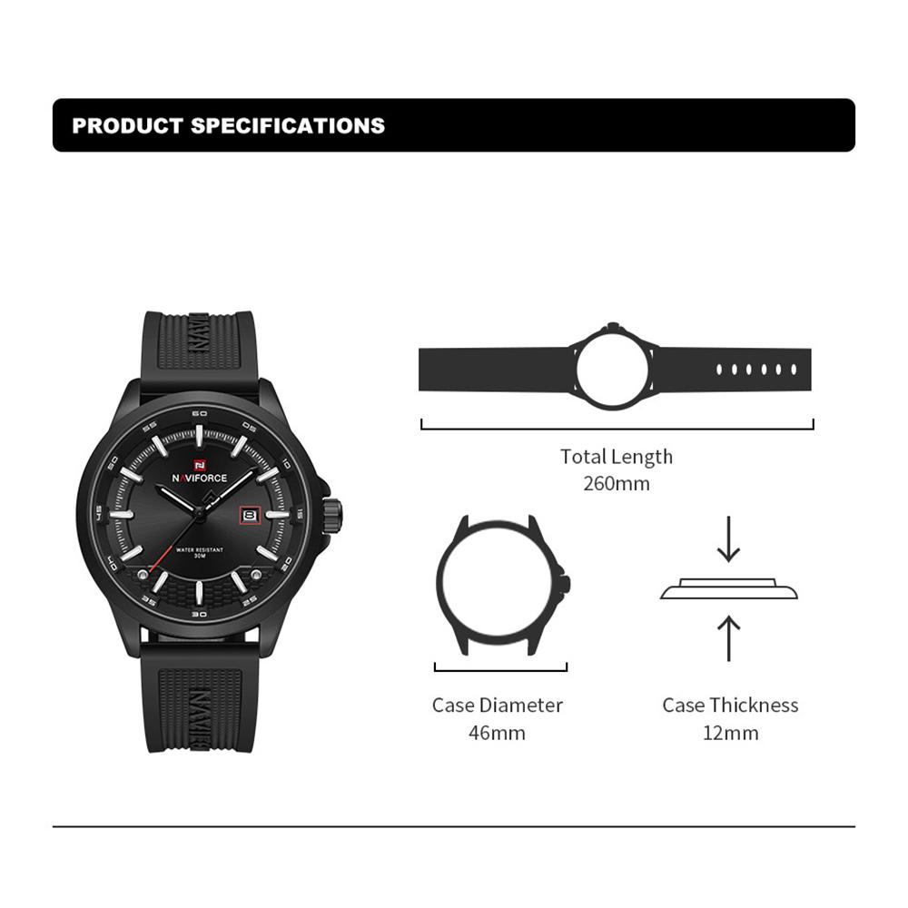 NAVIFORCE Men's Watch Quartz Calendar Luminous Hands Waterproof Silica Strap Round Simple Dial Fashion Casual Watch for Men NF9248T