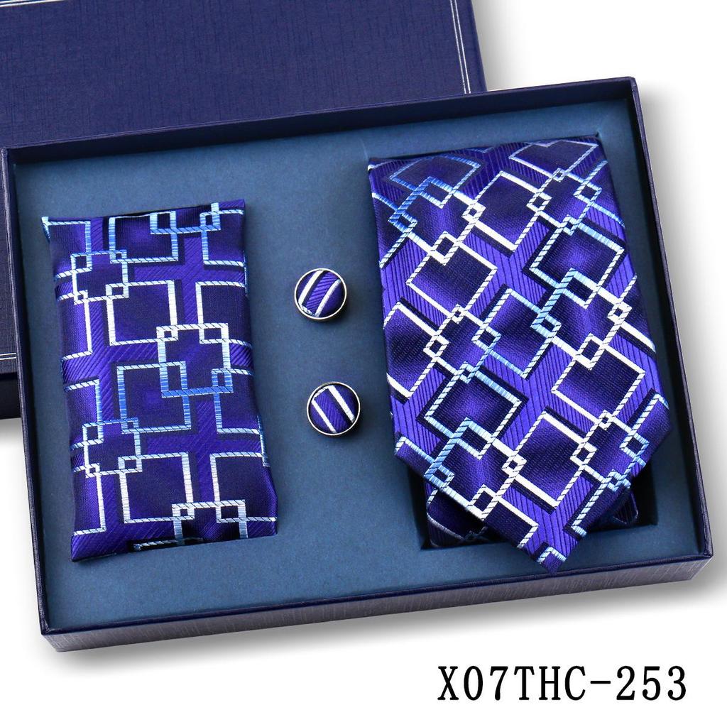 Men's Black Striped 3-Piece Gift Set: Hand-Tied 8cm Tie with Pocket Square & Cufflinks