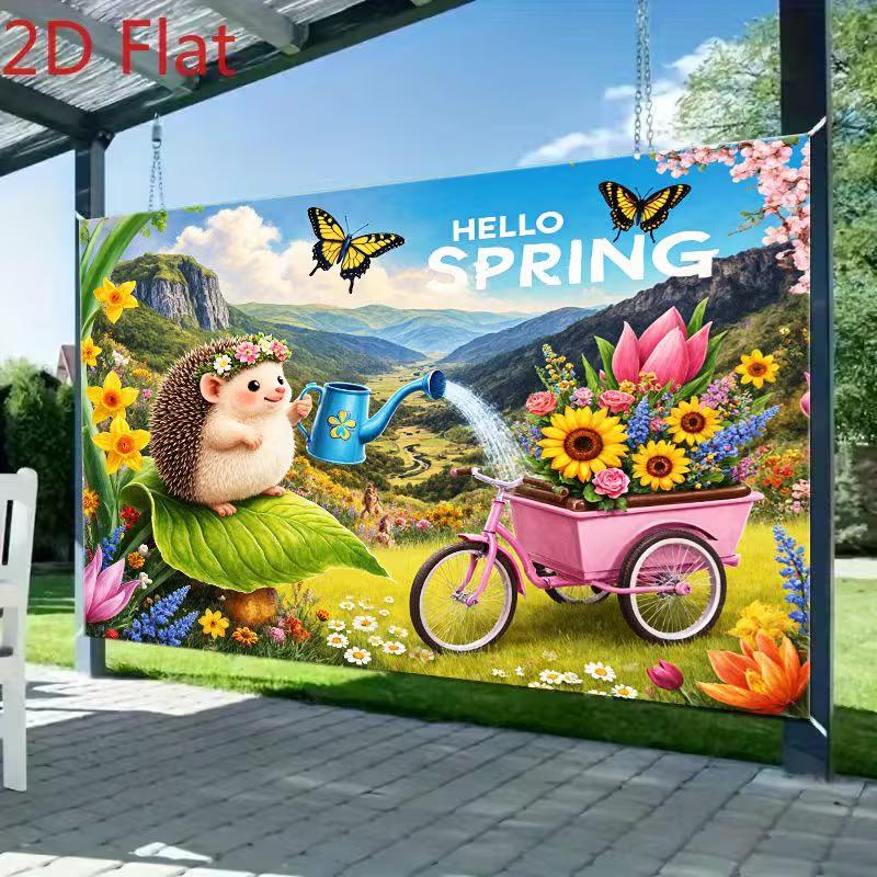 

2D Colorful Spring Flower Tapestry with Hedgehog and Butterflies 47.2x31.5inch/120*80cm