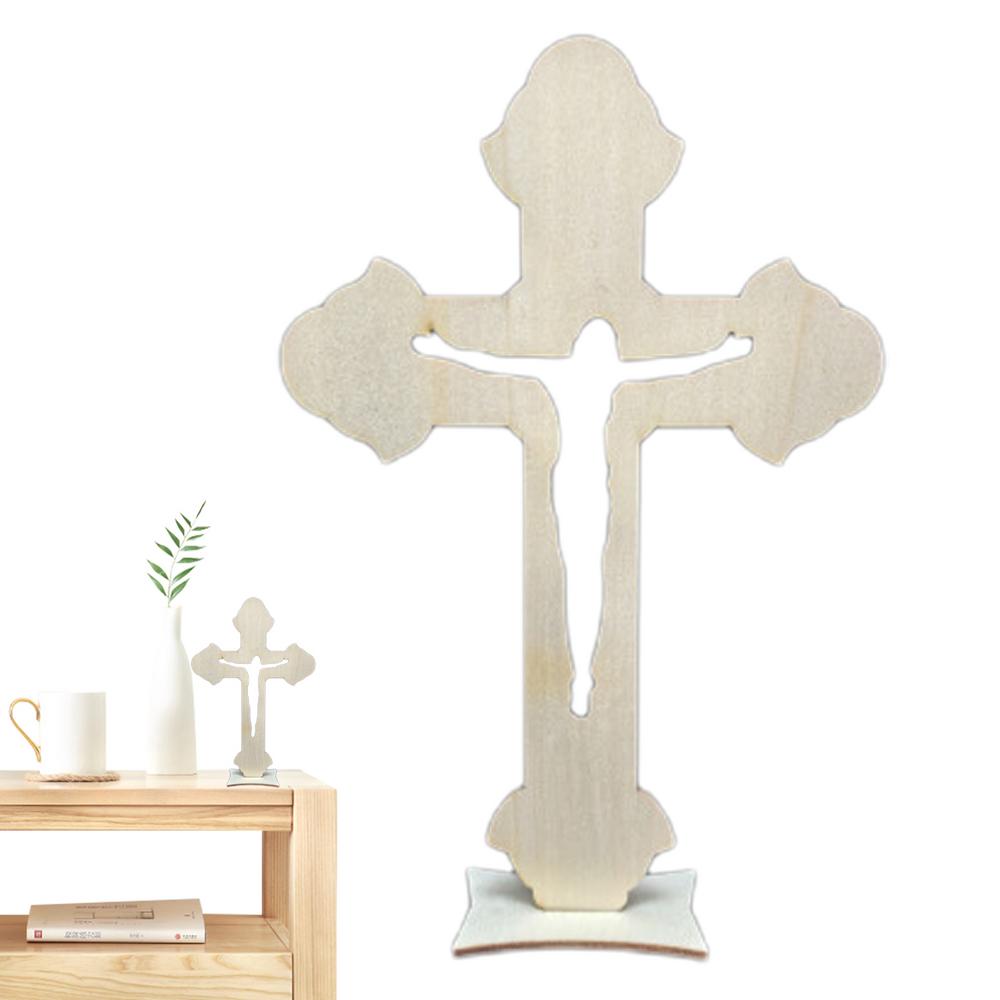 

Wood Crosses For Centerpieces Craft Crosses Wooden Stand Crosses Art Sign 10PCS Standing Crosses Decoration Mini Hollow Tabletop