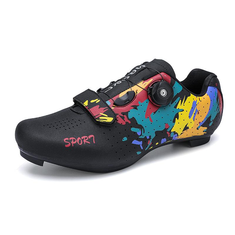 Unlocked cycling shoes mountain bike lock graffiti men's and women's road bike hard bottom off-road power bike