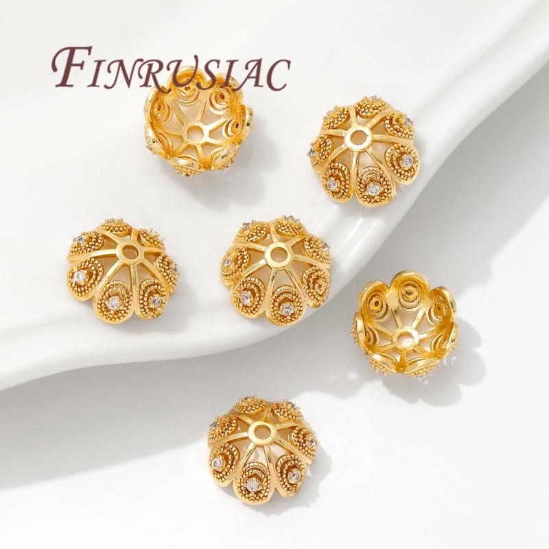 13mm 18K Gold Plated Beads Caps For Jewelry Making,Brass with Zircon Flower Caps,Beads Separators,Necklace&Bracelets Accessories