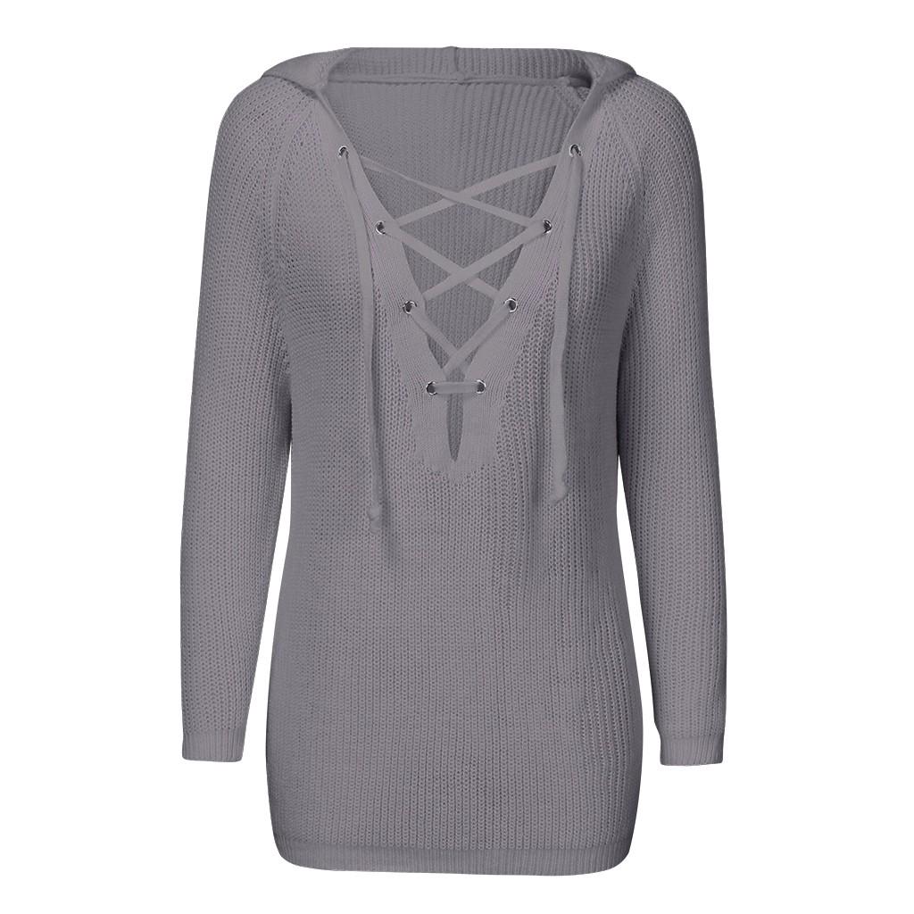 Dame Mote Høst/Vinter Langermet Hettegenser Strikkede Gensere Topper