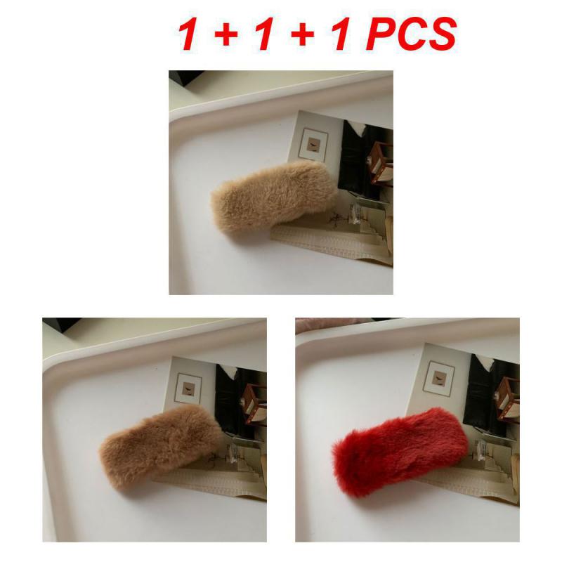 1/3/5Pcs Autumn Winter Hair Clips For Girl Woman Waterdrop Square Barrettes Solid Color Faux Fur BB Hairpins Soft Hair Accessory