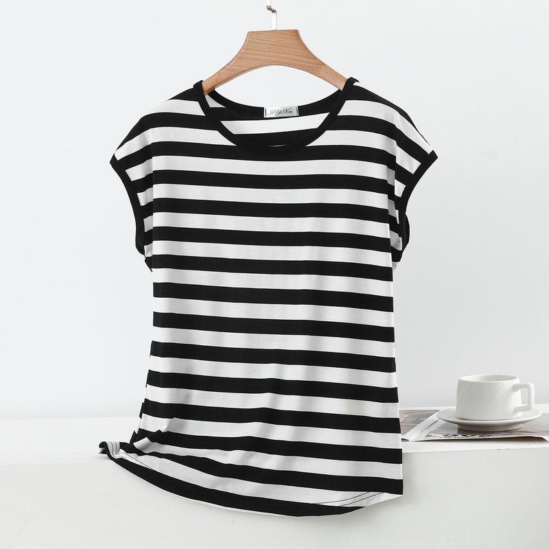 2026 Zomer Plus Size Vleermuis Mouw Gestreept Pullover T-shirt - Slankmakend Rond Hals Top