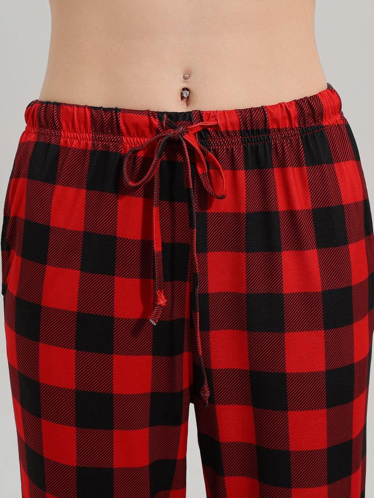 European and American Women's Plaid Print Casual Sleep Pants - Drawstring Loose Fit