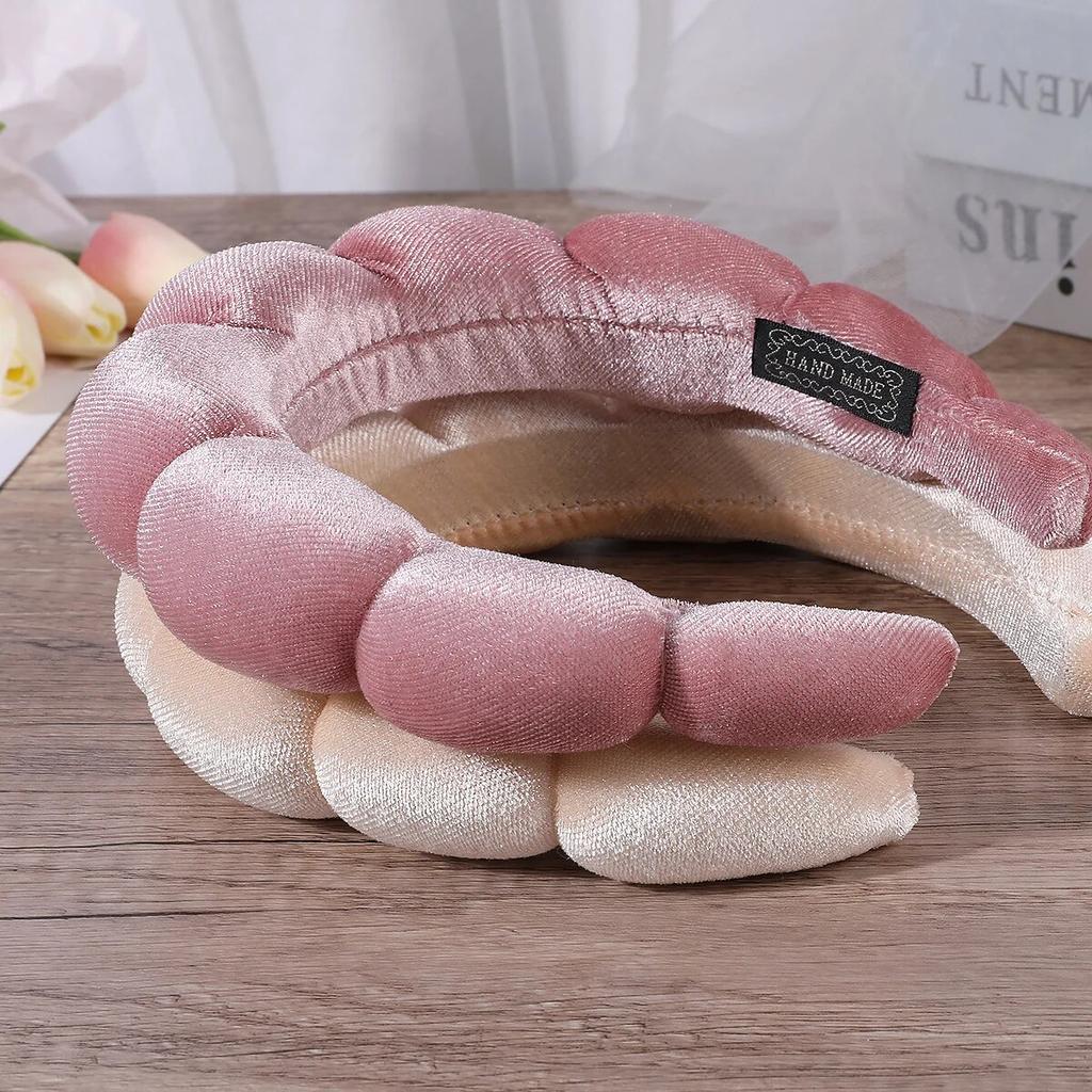 Gąbkowe opaski na głowę dla kobiet dziewcząt puszysta opaska do włosów do makijażu bąbelkowa frotte Co Spa retro opaska do włosów damskie akcesoria do włosów nakrycie głowy