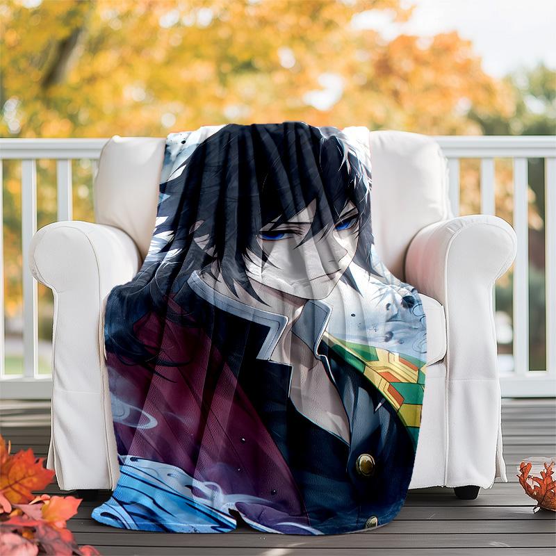 1pc Tomioka Giyuu Theme Blanket - Digital Print, Polyester, Cozy for All Seasons, Perfect for Outdoor, and Travel