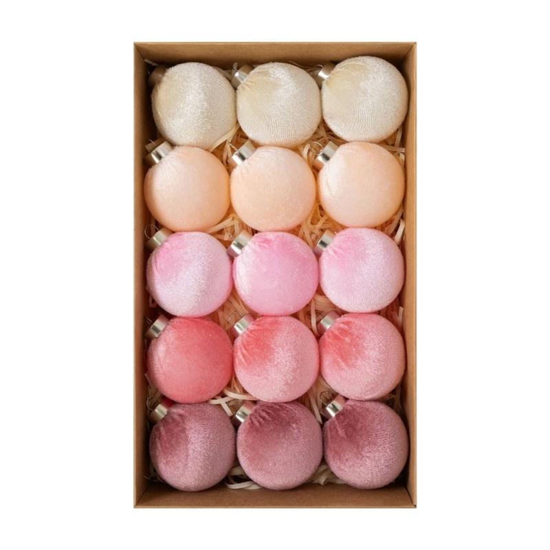 15 Piece Velvety Baubles Hanging Ornament Christmas Tree Ball Decoration Set for Holiday Tree Styling, Wreaths, Mantel Gift Wrapping