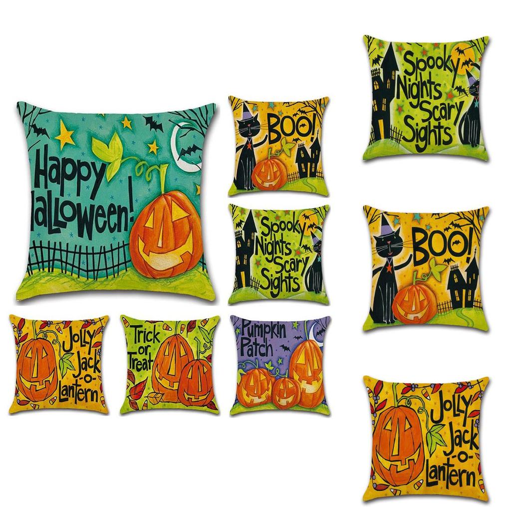 Luxuriöser Halloween-Leinen-Kissenbezug mit Kürbis- und Geistermuster für festliche Dekoration