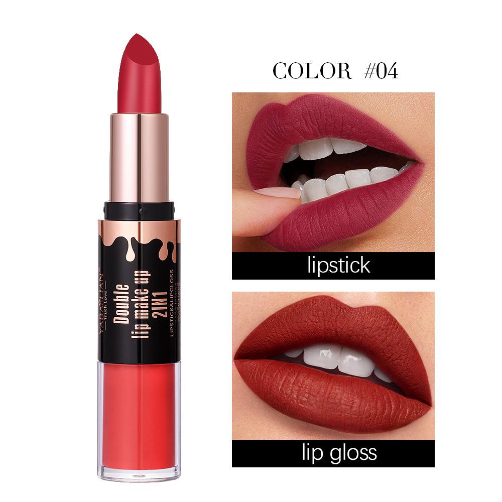 Double Head Matte Lip Glaze Non-stick Cup Velvet Mist Lip Glaze 2-i-1 vanntett, langvarig fuktighetsgivende lipgloss