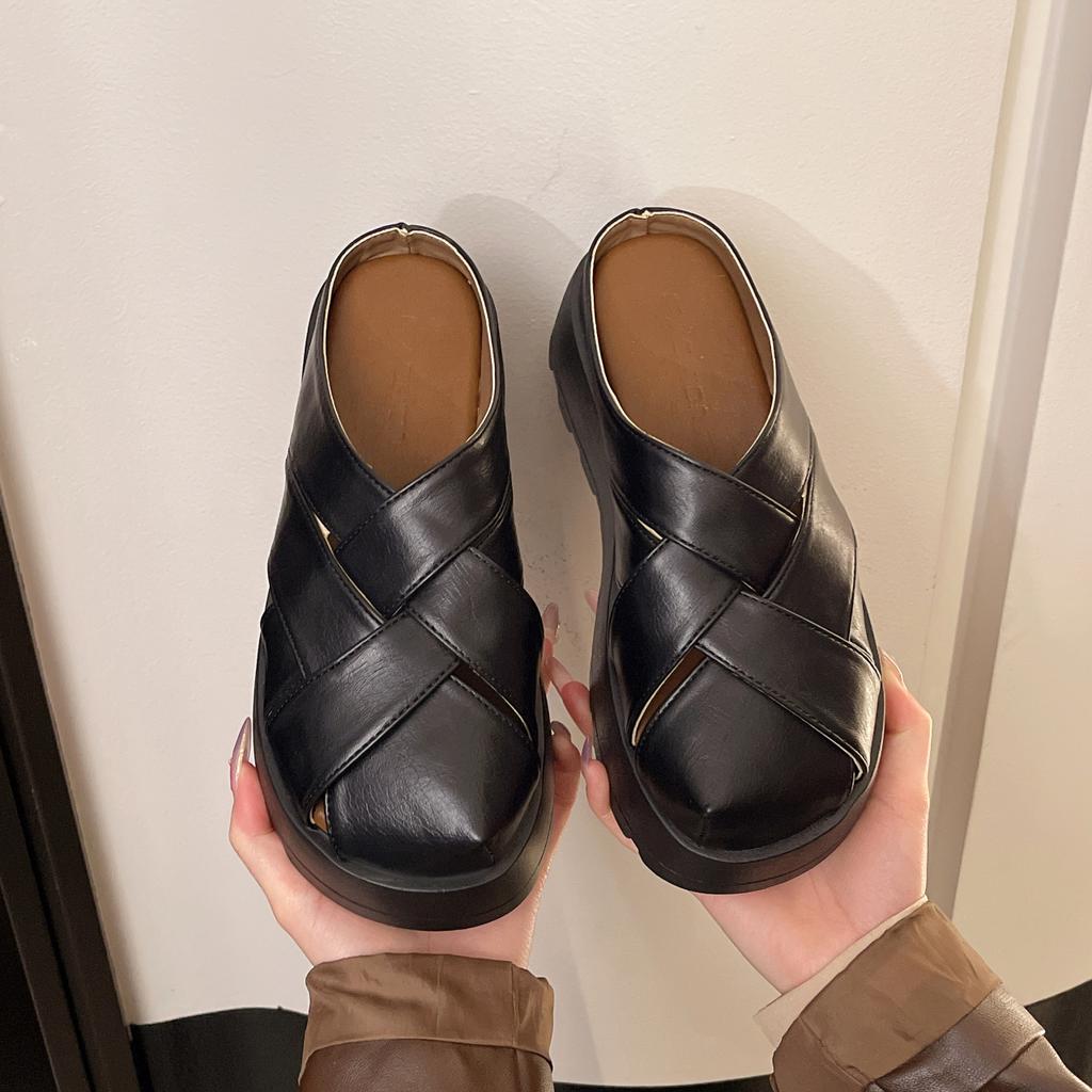 Mules d'été pour femmes Pantoufles à plateforme décontractées confortables Sandales de marche confortables à plateforme haute Sliders ouverts à l'arrière