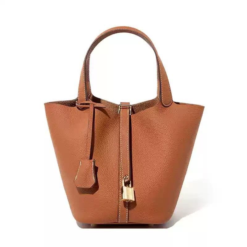 Leather vegetable basket women's bag bucket bag large-capacity handbag first layer cowhide leather women's bag
