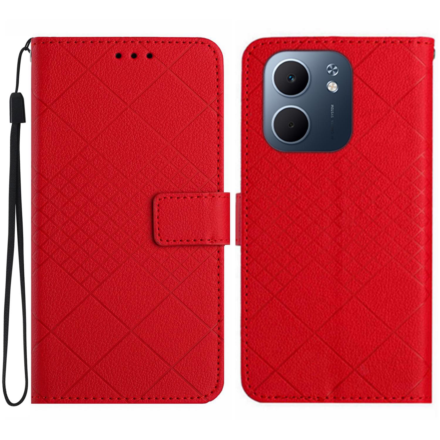 

For Oppo A5x 5G/4G Case Wallet Imprint PU Leather Flip Folio Phone Cover Red