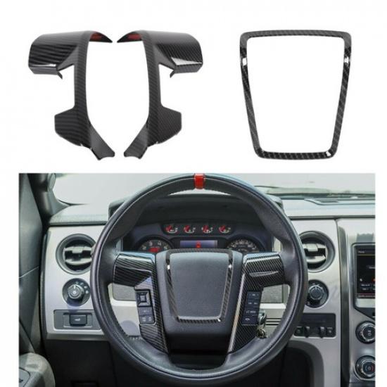 For Ford F-150 2009-14 Steering Wheel Moulding Cover Trim Kit Frame Carbon Fiber