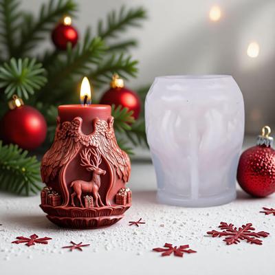 Stampo per Candela di Natale 3D Goffrato Babbo Natale Albero Pupazzo di Neve Cilindro Stampo in Silicone per Resina Candela Sapone Artigianato Torta Cioccolato