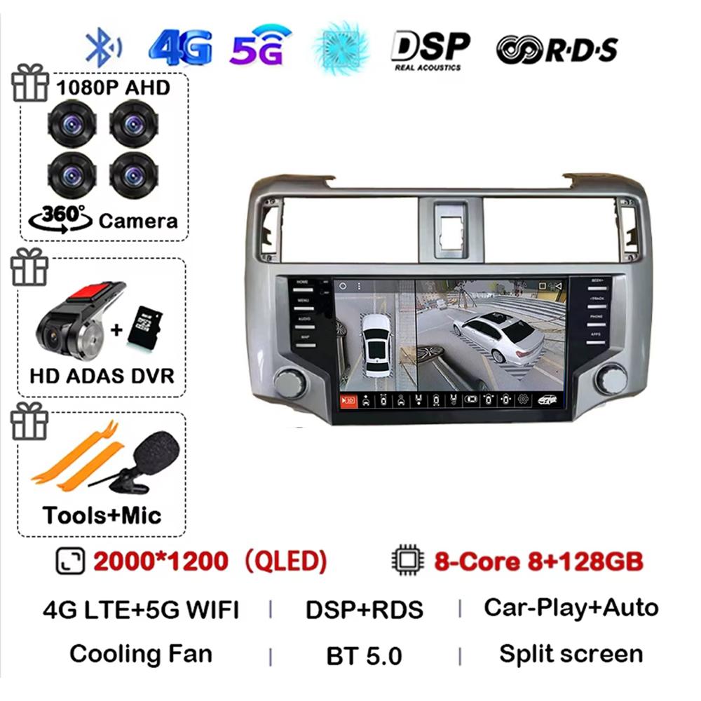 2Din Android 14 Auto Radio Per Toyota 4Runner 2014 - 2025 Lettore Multimediale WiFi BT Carplay 4G GPS