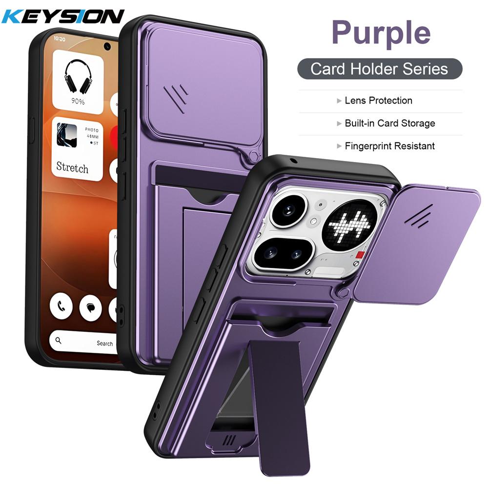 KEYSION Card Slot Holder Bag Phone Case for Nothing Phone 4A Pro Slide Camera Protection Upright Kickstand Shockproof Cover