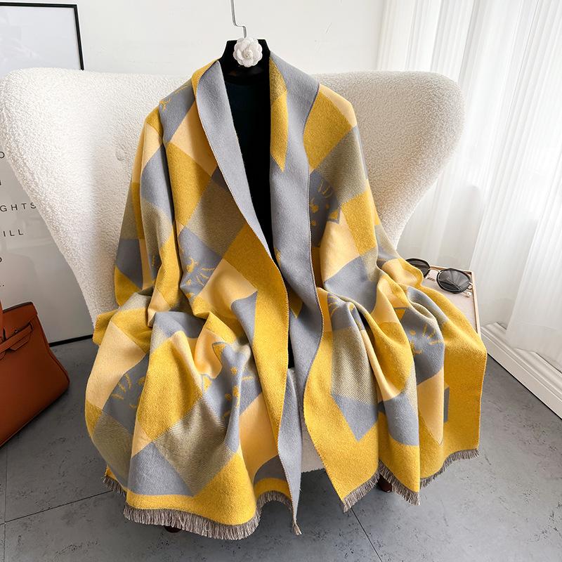 New plaid imitation cashmere scarf women's versatile kitten warm casual shawl autumn and winter fashion thickened scarf