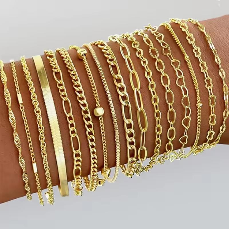11pcs Fashion Minimalist Geometric Bracelet Set for Women Elegant Vintage Layered Snake Twist Chain Bead Bracelets Jewelry Gifts