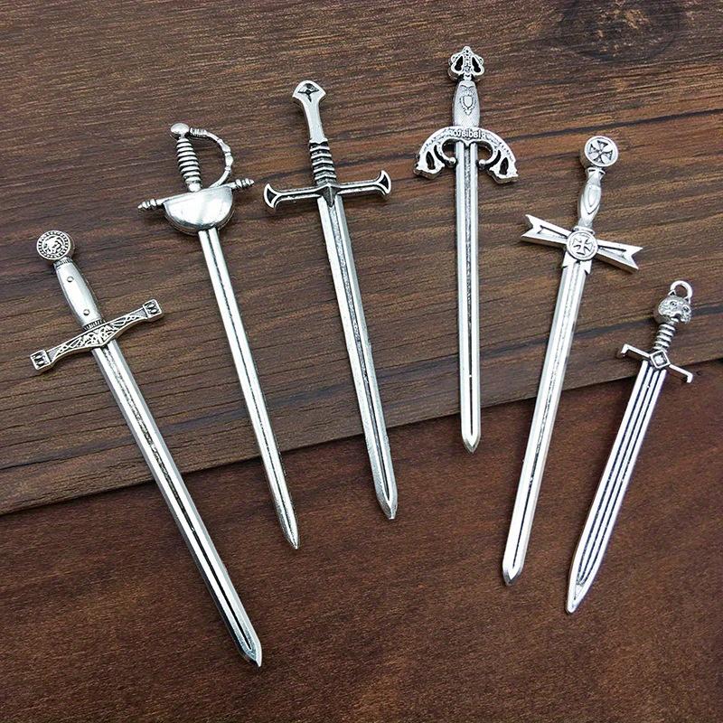 6PCS DIY Alloy Accessories Retro Tibetan Silver Sword and Sword 6 Styles Long Sword Accessories Cosplay Western Sword