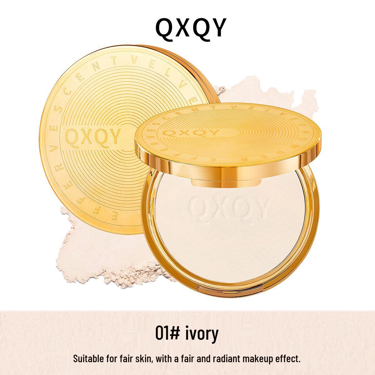 

QXQY Переливающаяся бархатная пудра-кекс: Гладкая, нежная пудра, которая хорошо ложится, легко наносится, контролирует жирность и не скатывается. 15.5g слоновая кость