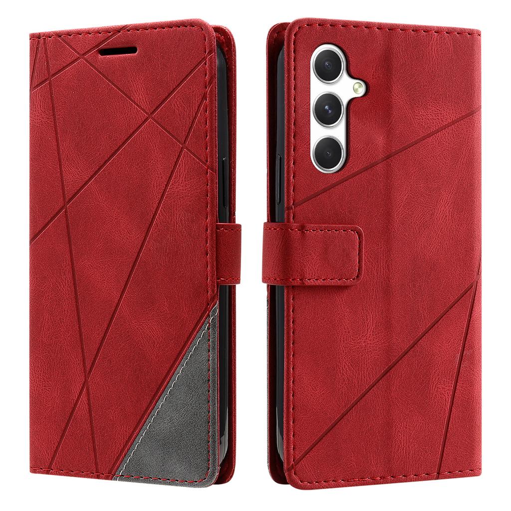 For Samsung Galaxy S25 FE Case Imprinted Lines PU Leather Splicing Wallet Phone Cover