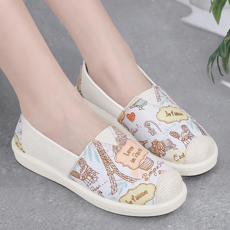 Fashion Breathable Shoes Slip-on Espadrilles For Women Tennis Slip On Summer New Graffiti Canvas Fabric Slip On Shoes For Women Espadril