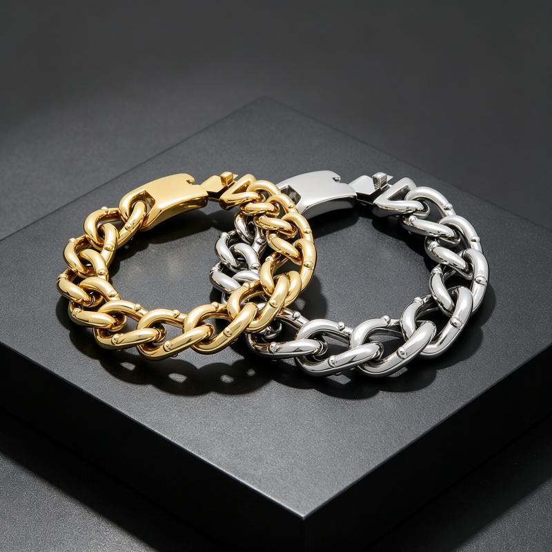 Vintage Bracelets for Man Men's 18MM Width Rivet Cuban Chain Bracelet Cool 316L Stainless Steel Jewelry Gifts for Him Father Dad