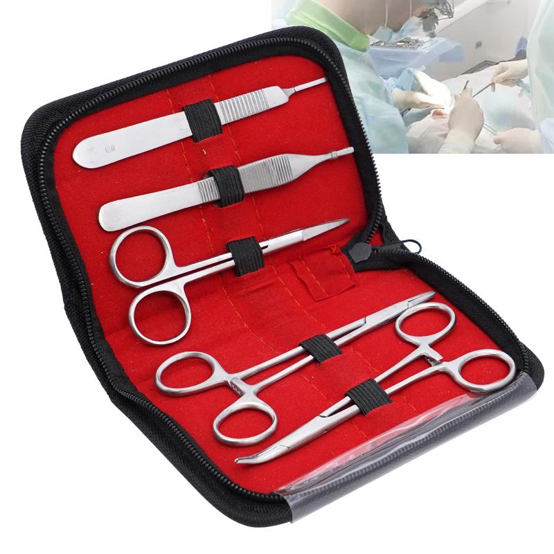 5Pcs Dental Surgery Kit Scissors Forceps Hemostat Suture Practice Tools for Students Oral Extraction
