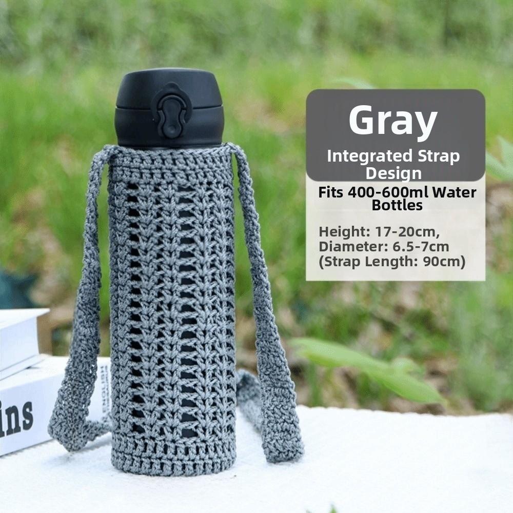 Reusable Knitted Water Bottle Cover Heat Insulated Handmade Water Bottle Carrier Bag Crochet Portable Cup Sleeve Pouch Outdoor