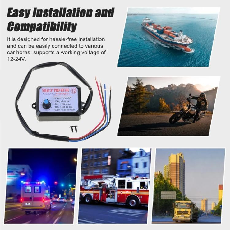 12 Sounds Car Horn Controller Electric Horn Speaker Sound Control Unit 12-24V