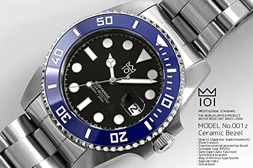 [HYAKUICHI 101] No.1Z Hyakuichi 20 ATM Water Resistant Diver's Watch with Ceramic Bezel (Blue X Black)