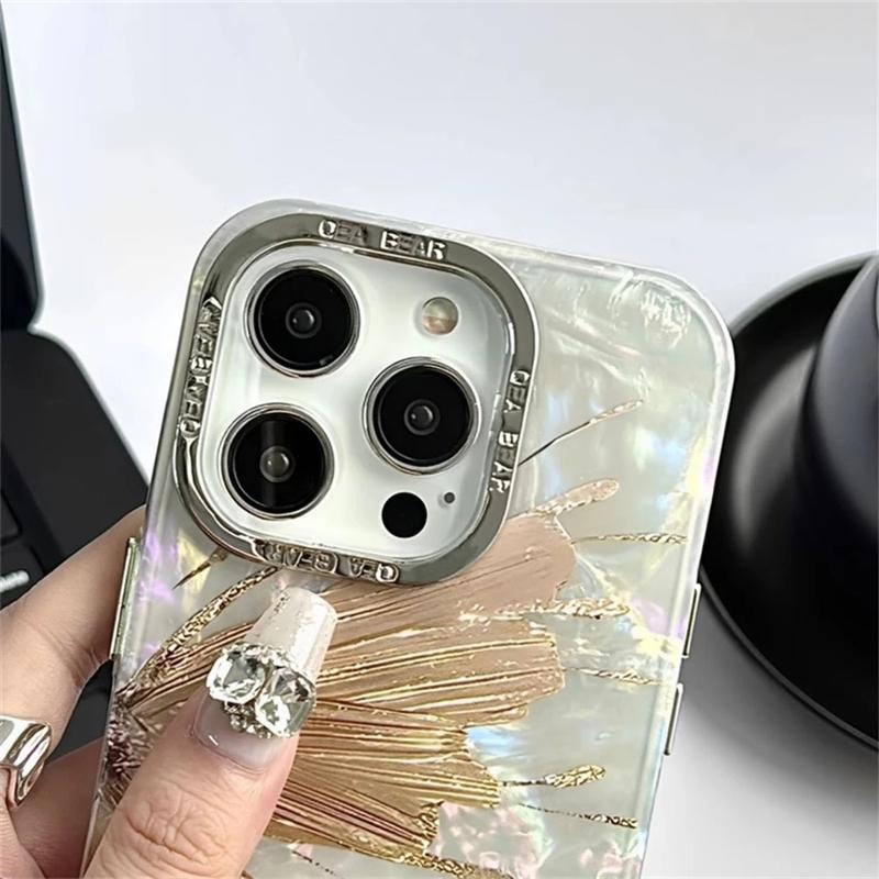 Koreansk Luksus Plating Glitter Butterfly Shell Mønster Telefonveske For iPhone 15 14 13 12 Pro Max 11 Lens Protective Bumper Cover