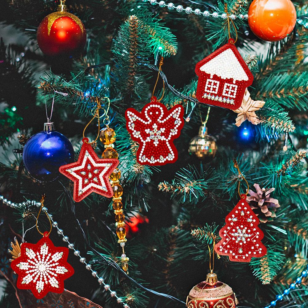 10pcs Handmade Xmas Tree Pendants Single-side Special Shape Diamond Drawing Ornaments Christmas Decorative Accessories
