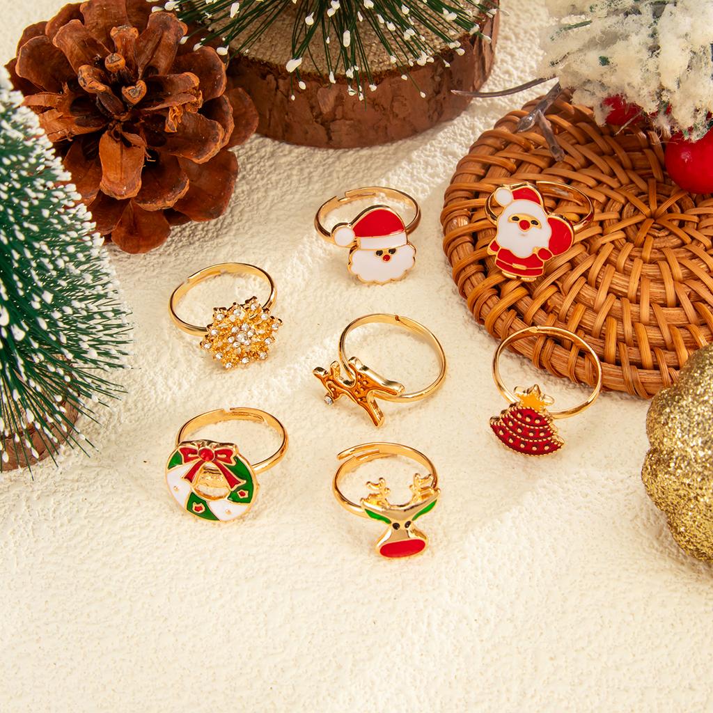Ingemark 7Pcs/Set Trendy Deer Snowflake Christmas Tree Open Rings Women Retro Creative Adjustable Knuckle Christmas Jewelry Gift