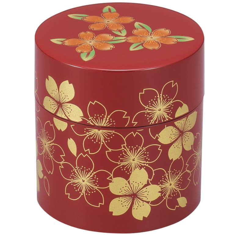 Maeju Lacquerware Tea Sakura Storage Caddy, Red, Design, 2L-114 [Japanese Container]