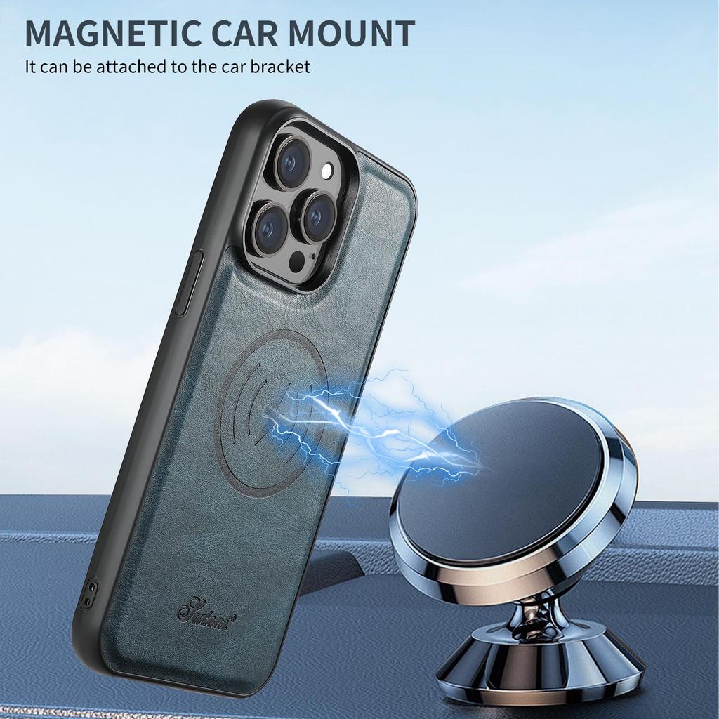 iPhone 17 Pro MagSafe Leather Case with Wireless Charging & Magnetic Card Holder Stand