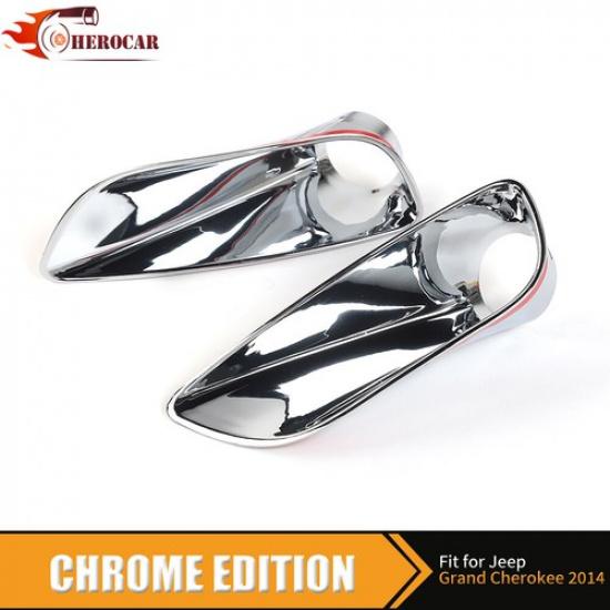 Pair Chrome Front Fog Lamp Cover Trim Bezel Frame For Jeep Grand Cherokee 2014+