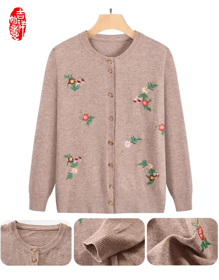 Grandma's Embroidered Knitted Cardigan for Middle-Aged and Elderly Ladies - Spring/Autumn Sweater Jacket for Women.