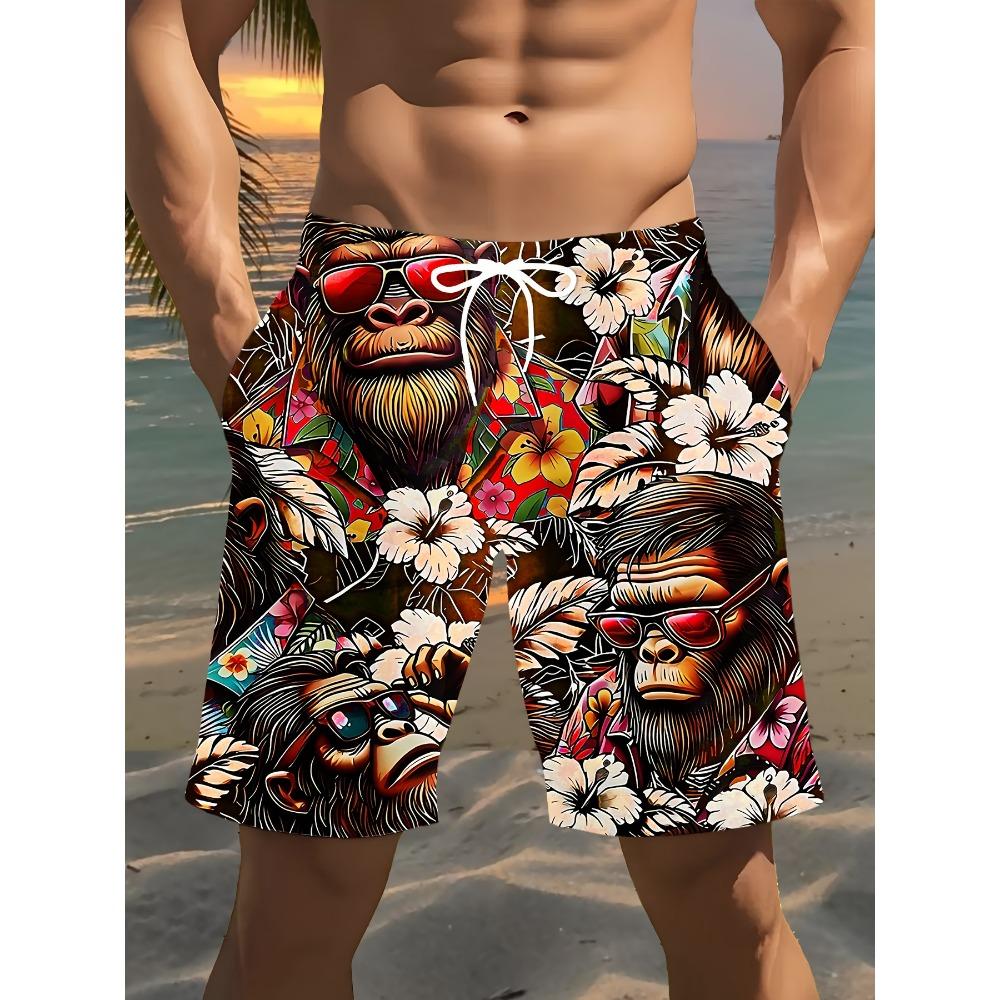 3D Gorilla Print Design Fashion Sexy Waterproof Quick-Dry Sports Men Kid Surfing Vacation Leisure Parent-child Beach Short Pants XL
