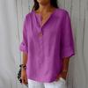 2026 Women's Loose V-Neck Cotton Linen Button Top - Comfortable Casual Summer T-shirt