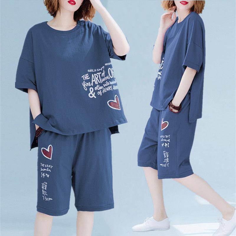 Women's Summer Short Sleeve Shirt Women's Slim Loose Casual Suit Shorts Two-piece Set