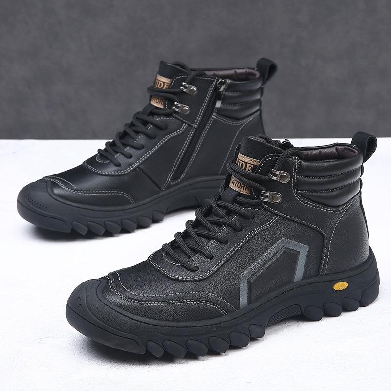 Fashion Winter Cowhide Velvet Warm Platform Boots for Men Fashion Soft-soled Increase Men's Shoes Designer Casual Wool Ankle Boots Male